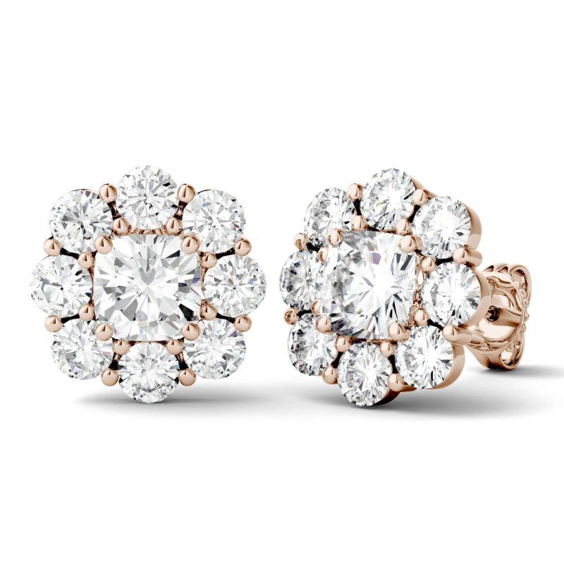 925 Sterling Silver Cushion Cubic Zirconia Halo Stud Earrings