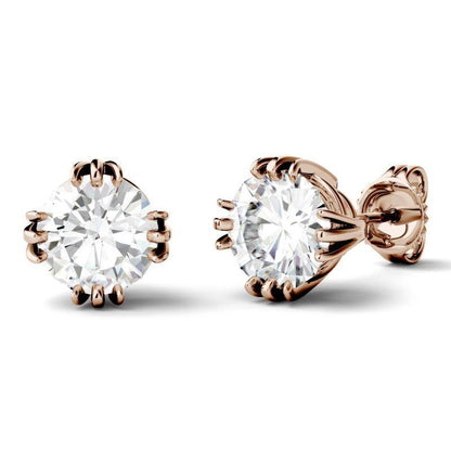 925 Sterling Sliver Round Cubic Zirconia Triple Prong Solitaire Stud Earrings