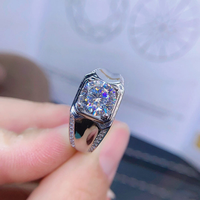 925 Sterling Silver Round Cut CZ Men's Ring Adjustable