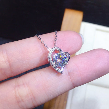 925 Sterling Silver Round Cut Created CZ Heart Shape Pendant Necklace