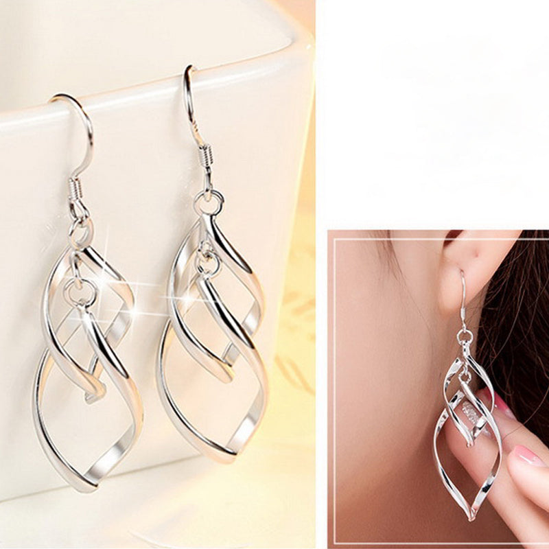 925 Sterling Silver Tassel Wave Shaped Twist Hook Earrings