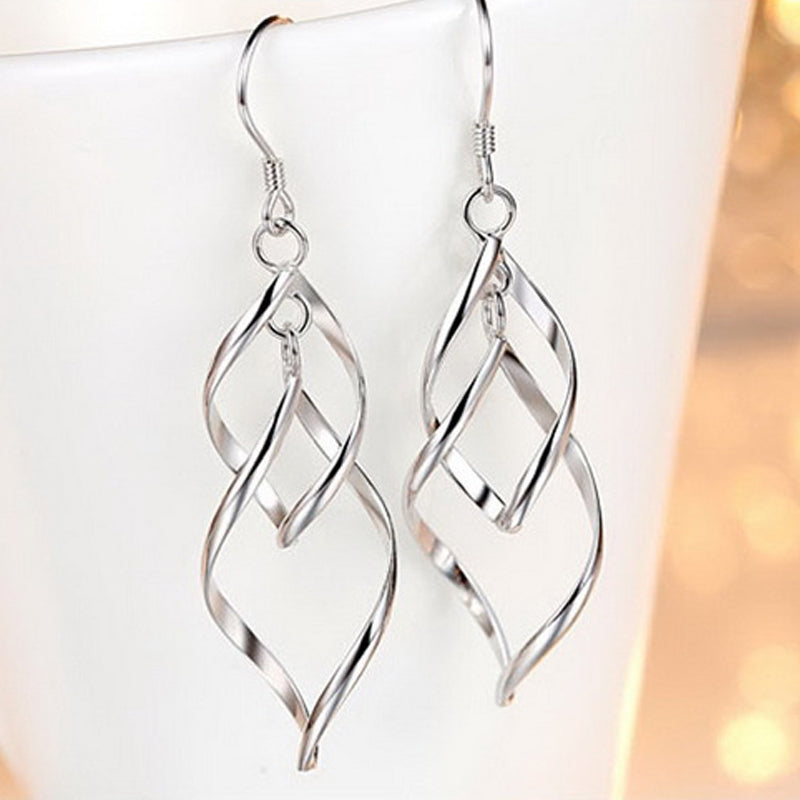 925 Sterling Silver Tassel Wave Shaped Twist Hook Earrings