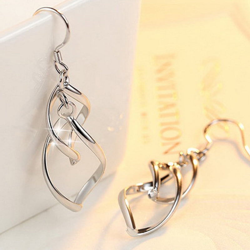 925 Sterling Silver Tassel Wave Shaped Twist Hook Earrings