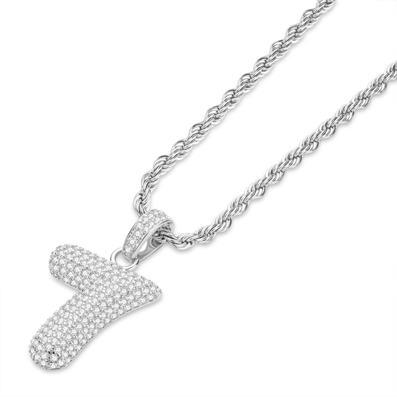 925 Sterling Silver Number 7 Created Diamond Hip Hop Rope Chain Pendant Necklace