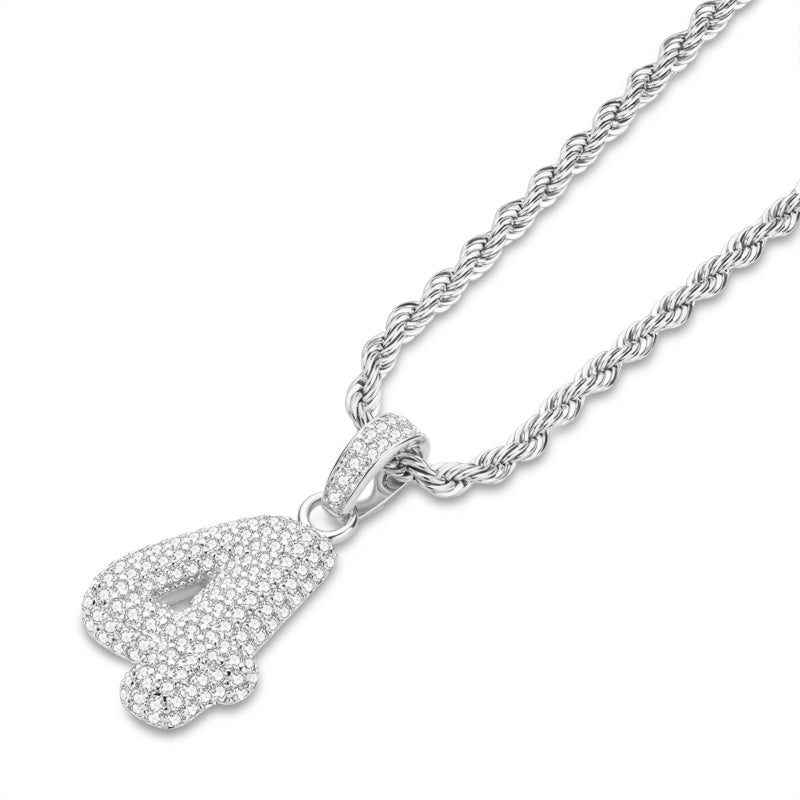 925 Sterling Silver Number 4 Created Diamond Hip Hop Rope Chain Pendant Necklace