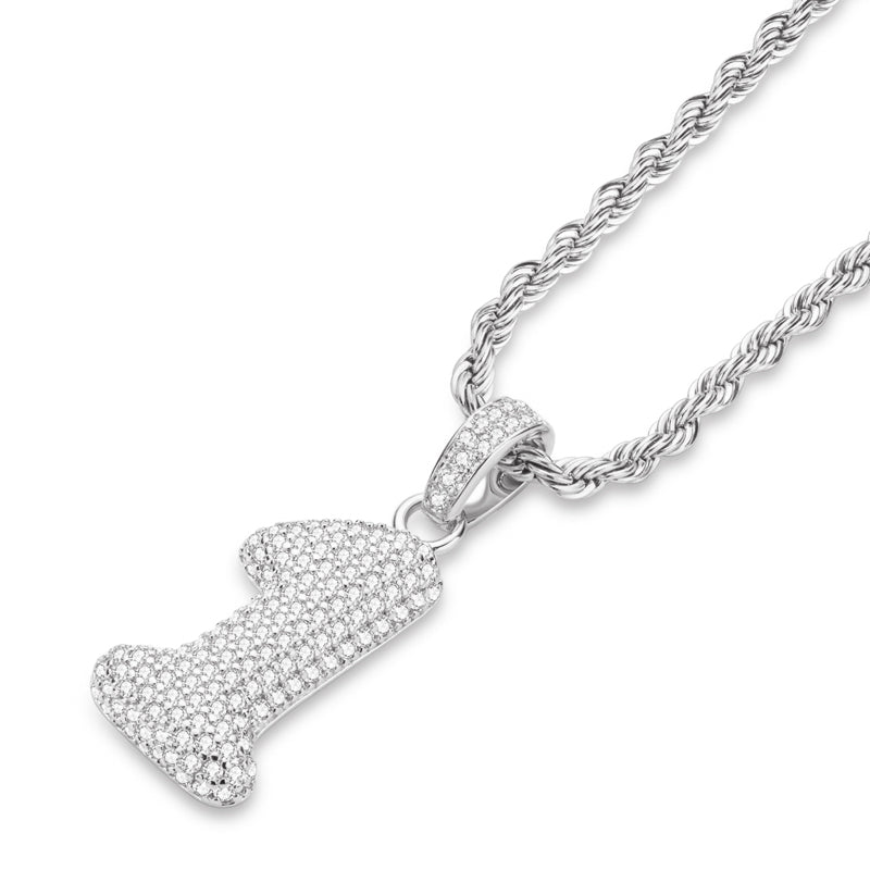 925 Sterling Silver Number 1 Created Diamond Hip Hop Rope Chain Pendant Necklace