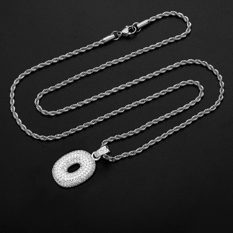 925 Sterling Silver Number 0 Created Diamond Hip Hop Rope Chain Pendant Necklace