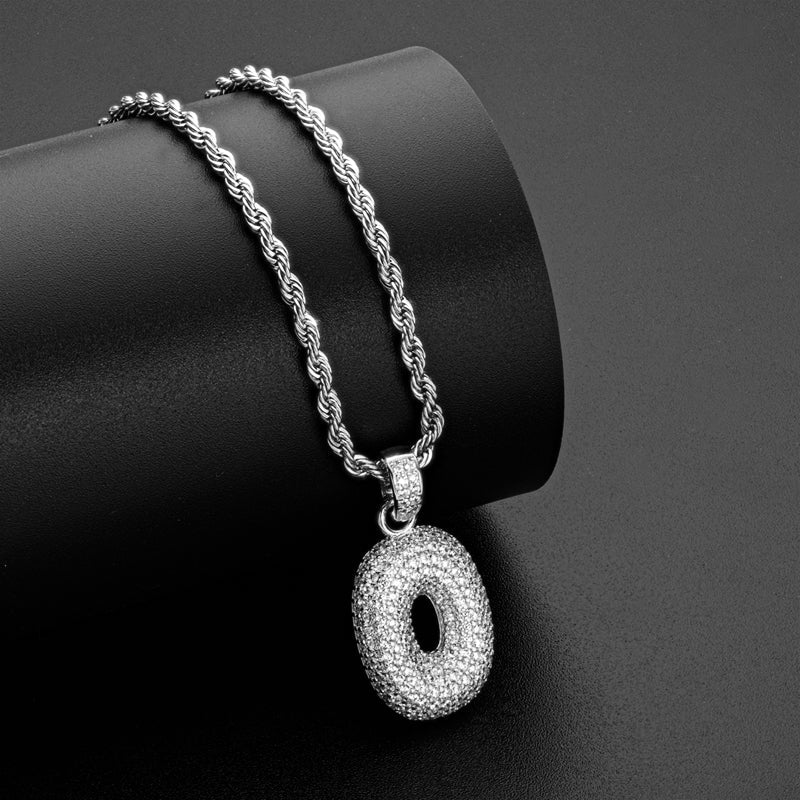 925 Sterling Silver Number 0 Created Diamond Hip Hop Rope Chain Pendant Necklace