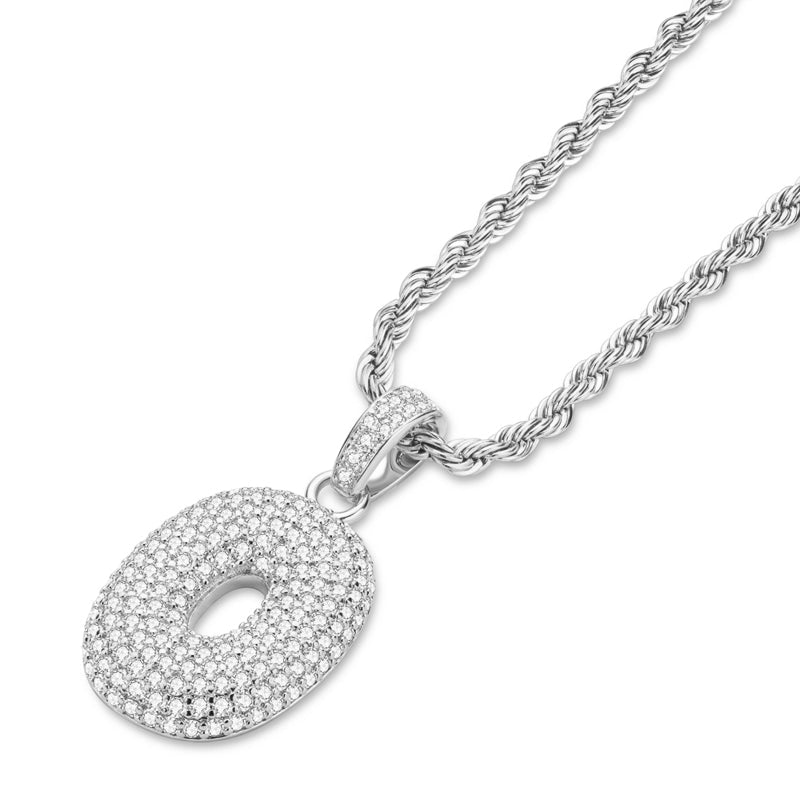 925 Sterling Silver Number 0 Created Diamond Hip Hop Rope Chain Pendant Necklace