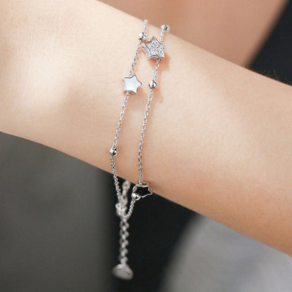 925 Sterling Silver Fashion Double Star Created Diamond Bracelet