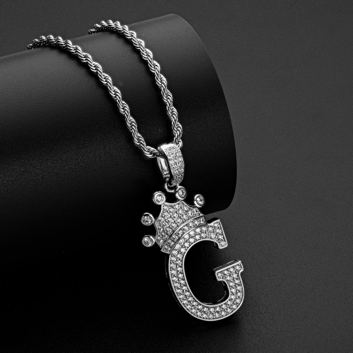 925 Sterling Silver Letter F Initial Pendant Necklace with 3mm Rope Chain