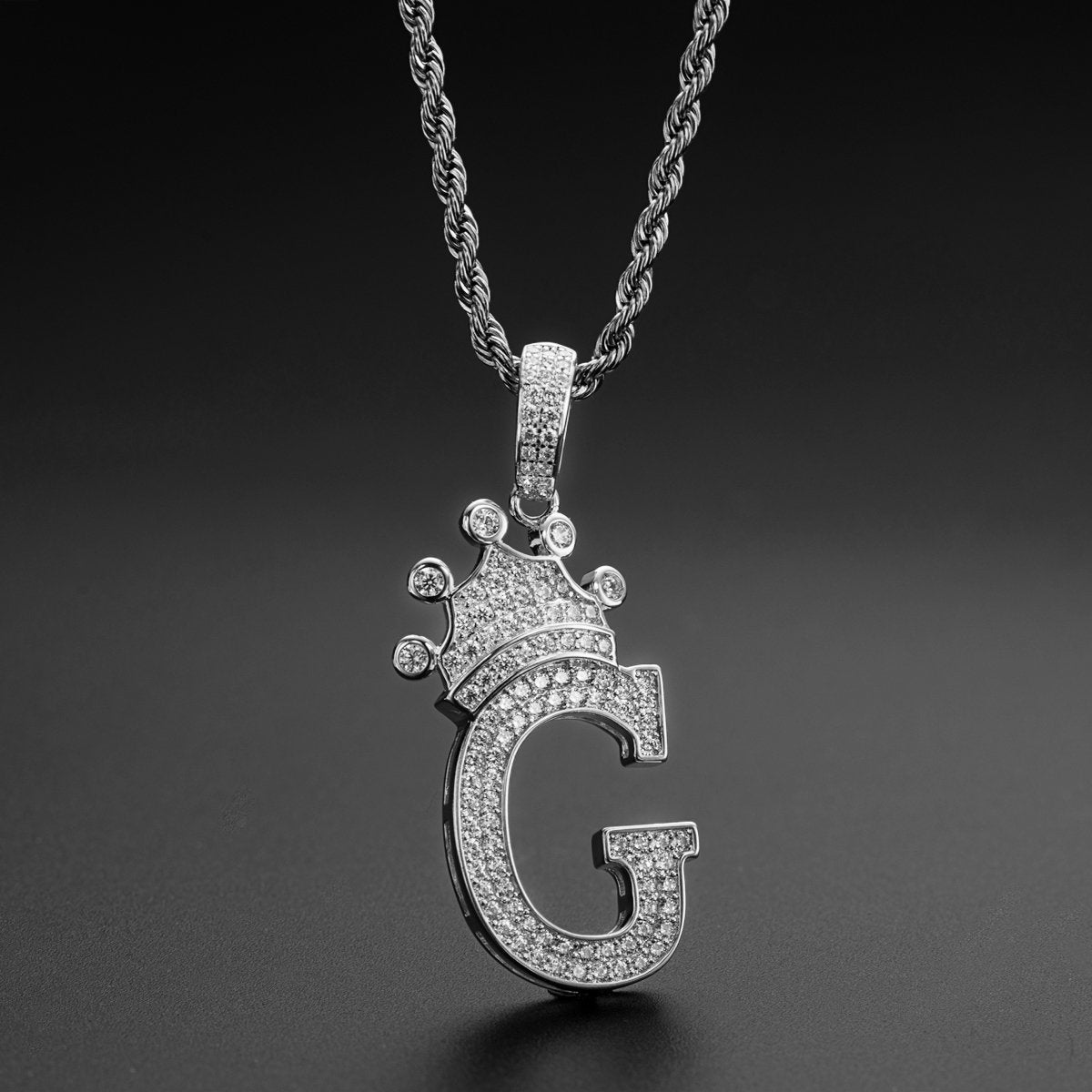 925 Sterling Silver Letter F Initial Pendant Necklace with 3mm Rope Chain