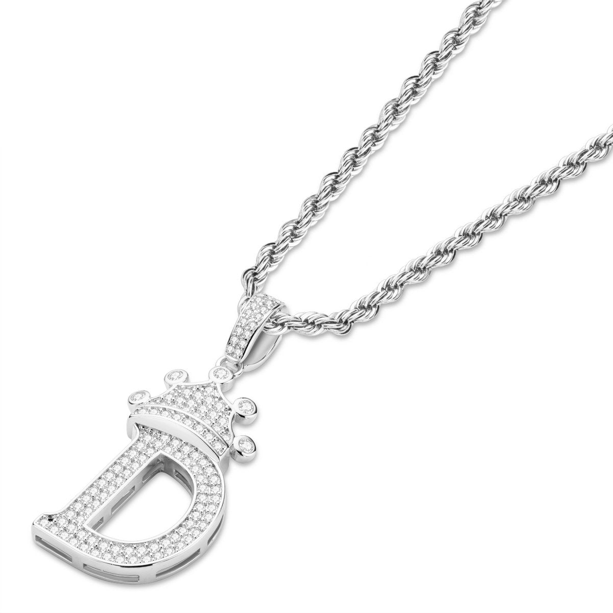 925 Sterling Silver Letter D Initial Pendant Necklace With Rope Chain