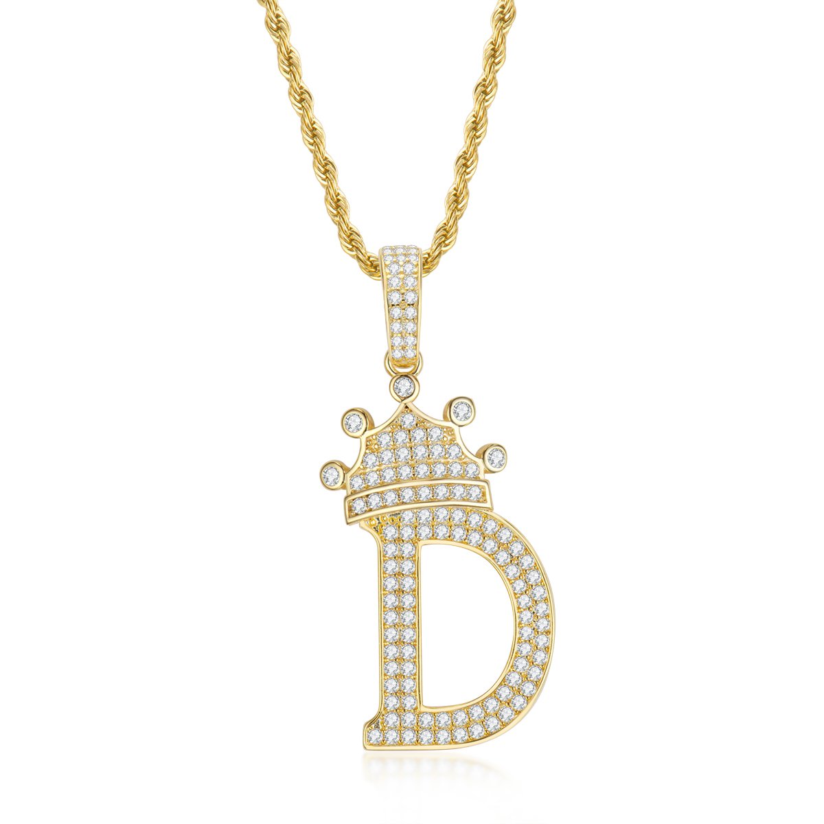 925 Sterling Silver Letter D Initial Pendant Necklace With Rope Chain