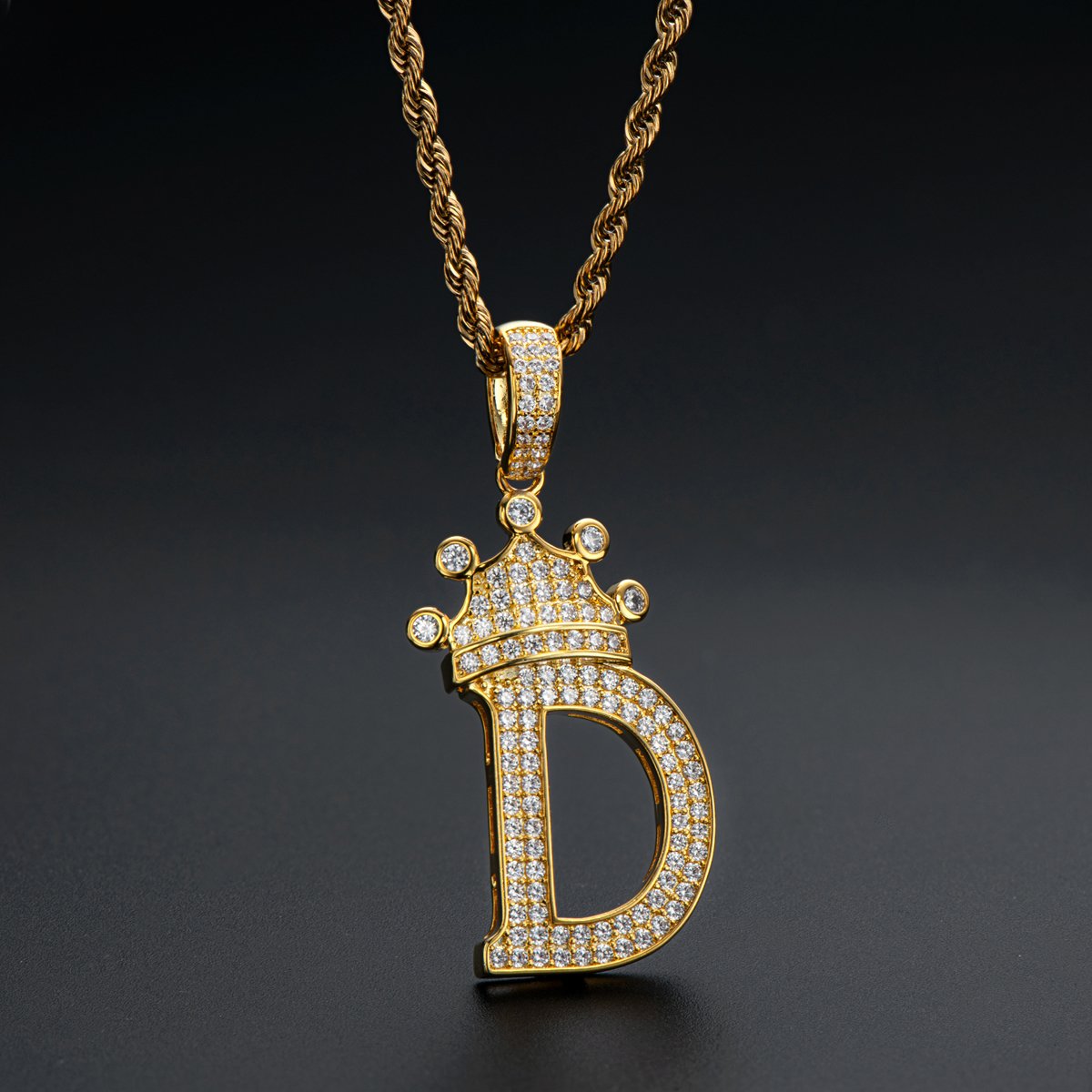 925 Sterling Silver Letter D Initial Pendant Necklace With Rope Chain