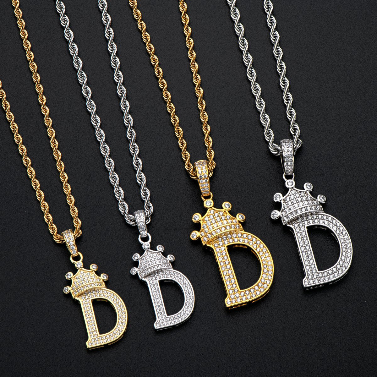 925 Sterling Silver Letter D Initial Pendant Necklace With Rope Chain