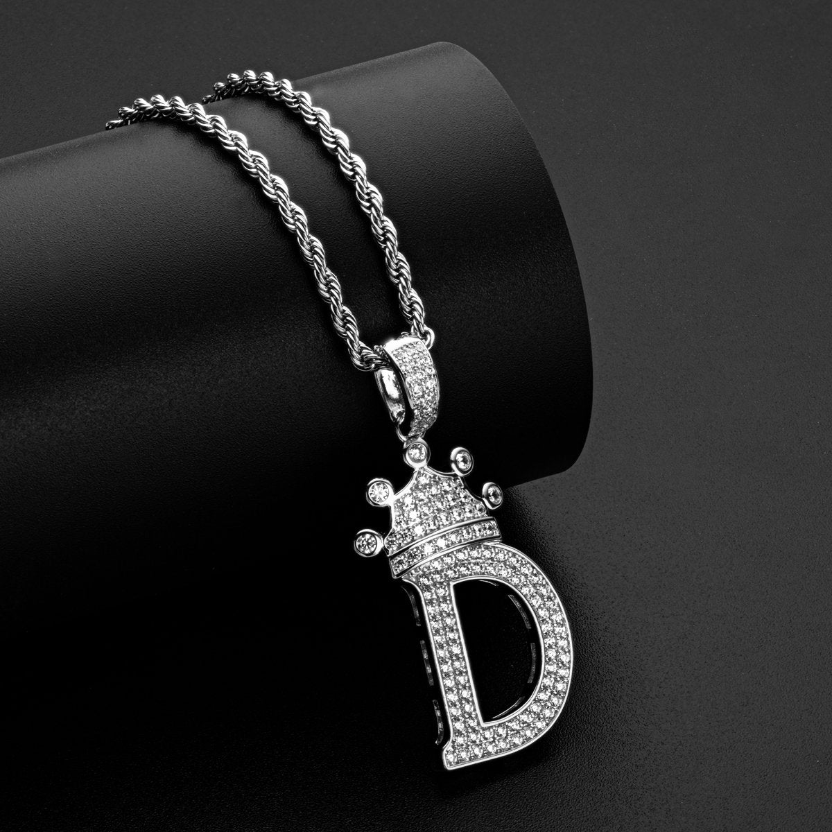 925 Sterling Silver Letter D Initial Pendant Necklace With Rope Chain