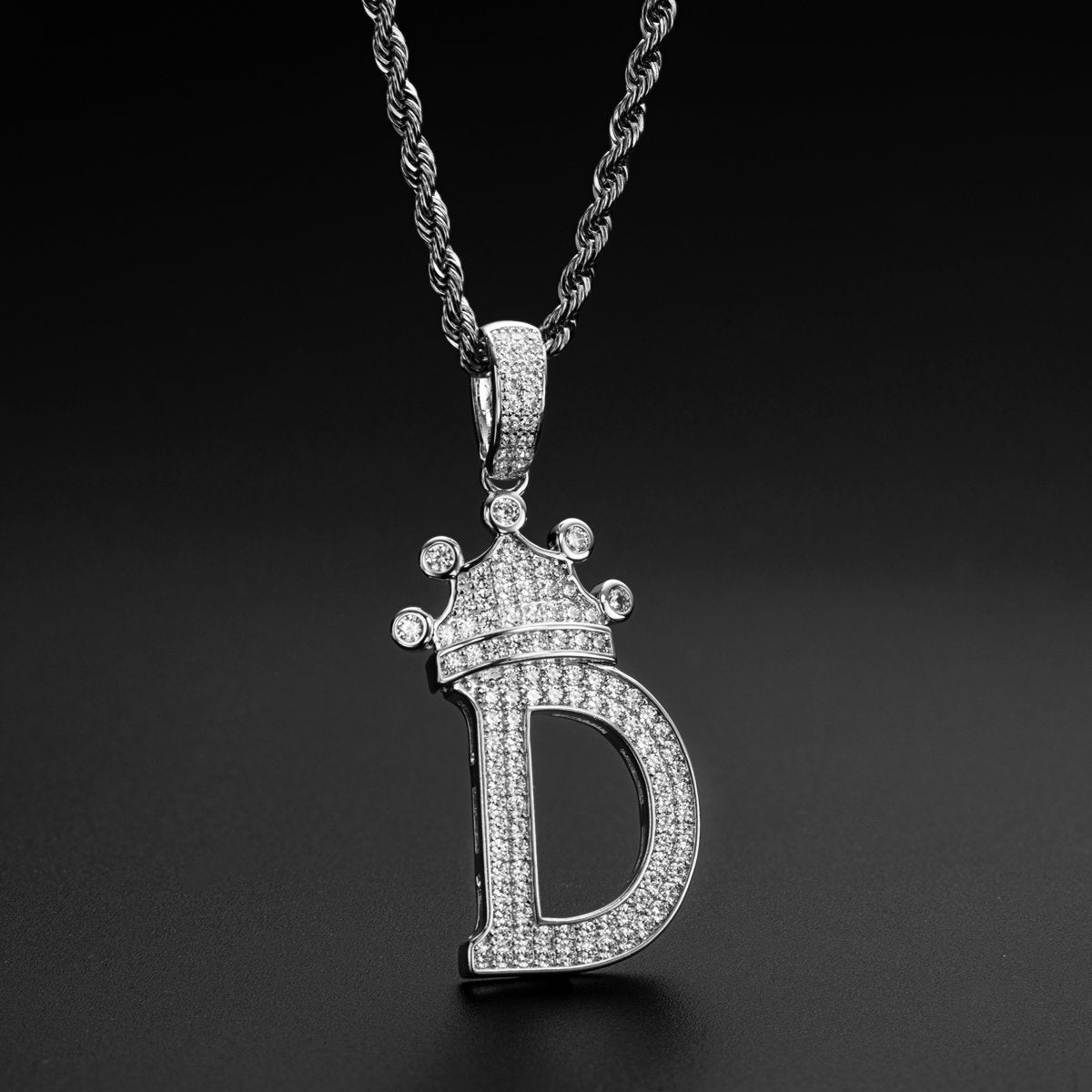 925 Sterling Silver Letter D Initial Pendant Necklace With Rope Chain