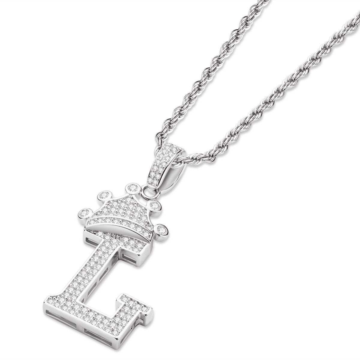 925 Sterling Silver Letter L Initial Pendant Necklace Rope Chain