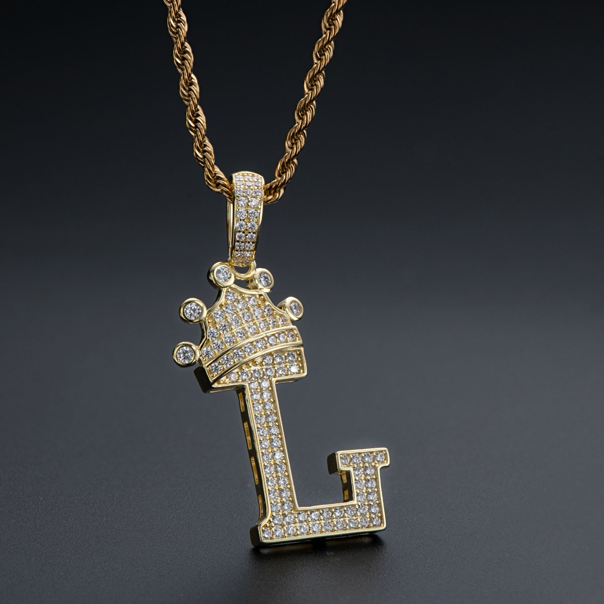 925 Sterling Silver Letter L Initial Pendant Necklace Rope Chain