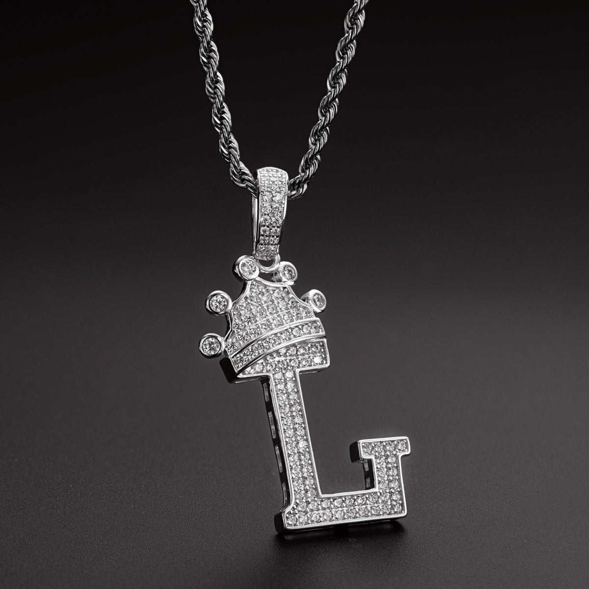 925 Sterling Silver Letter L Initial Pendant Necklace Rope Chain