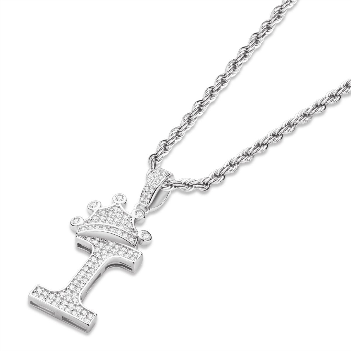 925 Sterling Silver Alphabet I Initial Pendant Necklace for Women Men Rope