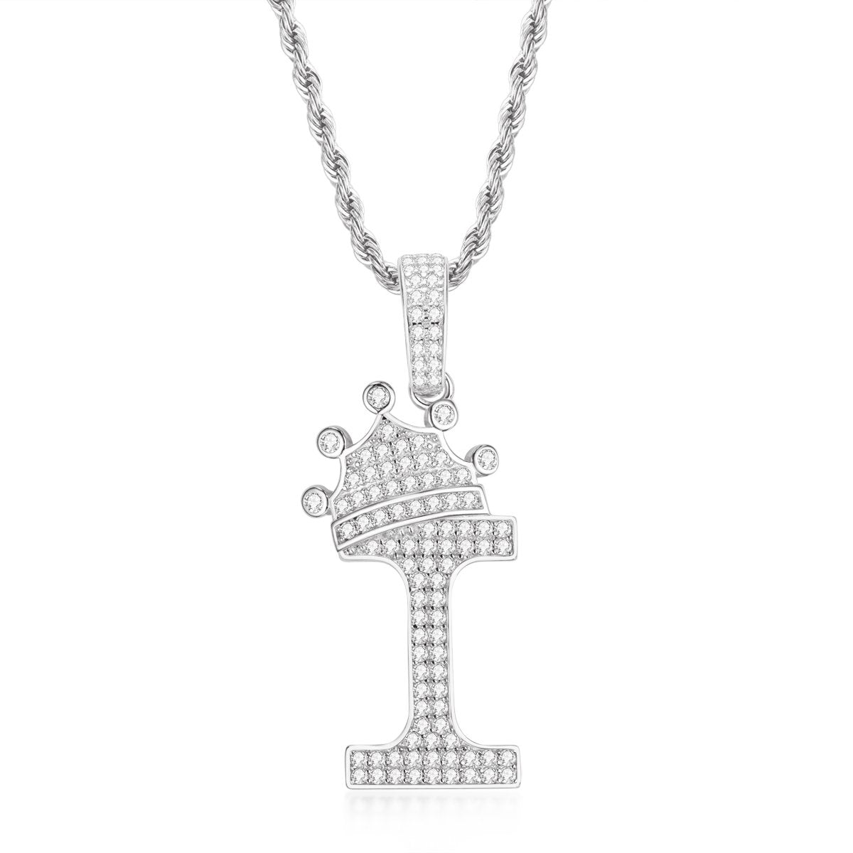 925 Sterling Silver Alphabet I Initial Pendant Necklace for Women Men Rope