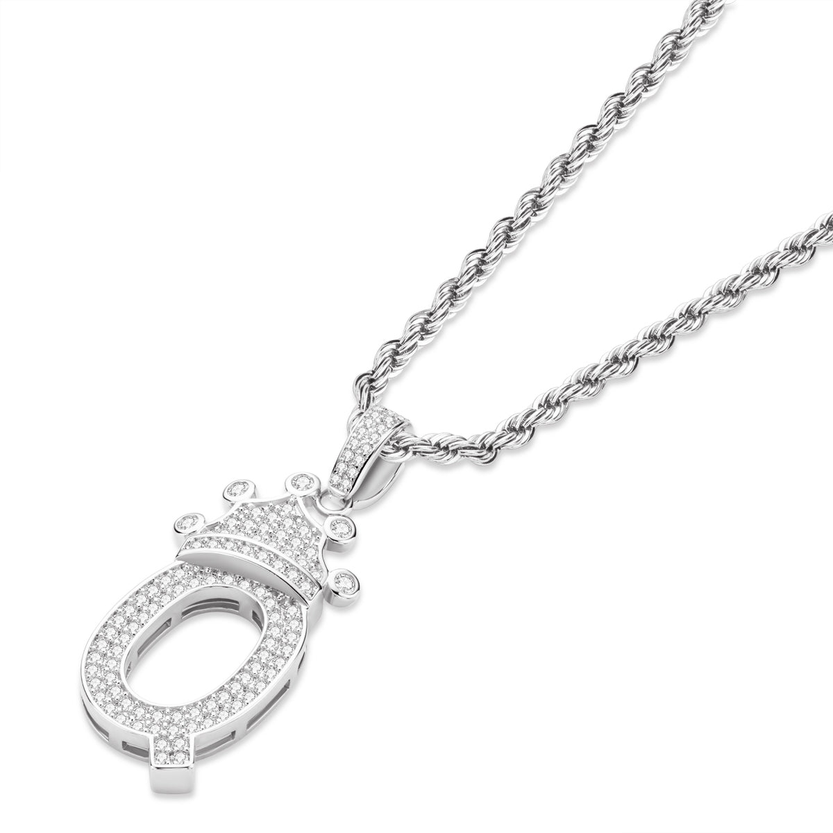 925 Sterling Silver Round Cut Created CZ Hip Hop Micro Pave The Letter Q Pendant Necklace