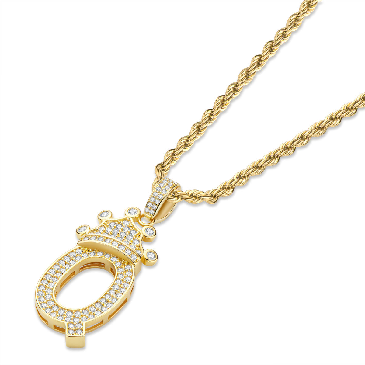 925 Sterling Silver Round Cut Created CZ Hip Hop Micro Pave The Letter Q Pendant Necklace