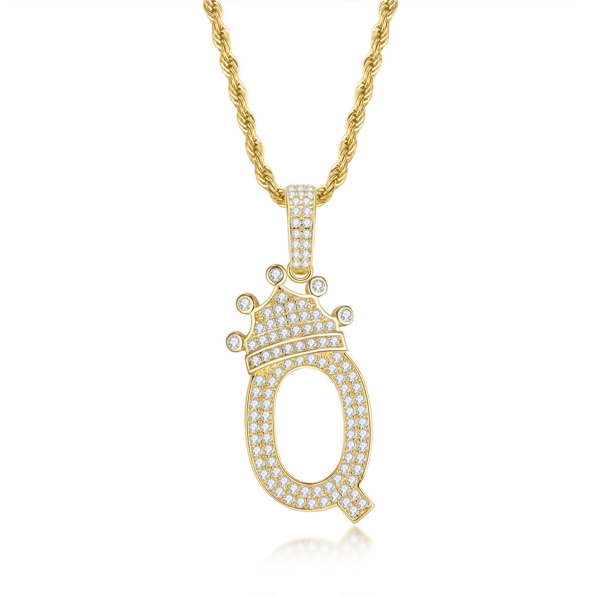 925 Sterling Silver Round Cut Created CZ Hip Hop Micro Pave The Letter Q Pendant Necklace