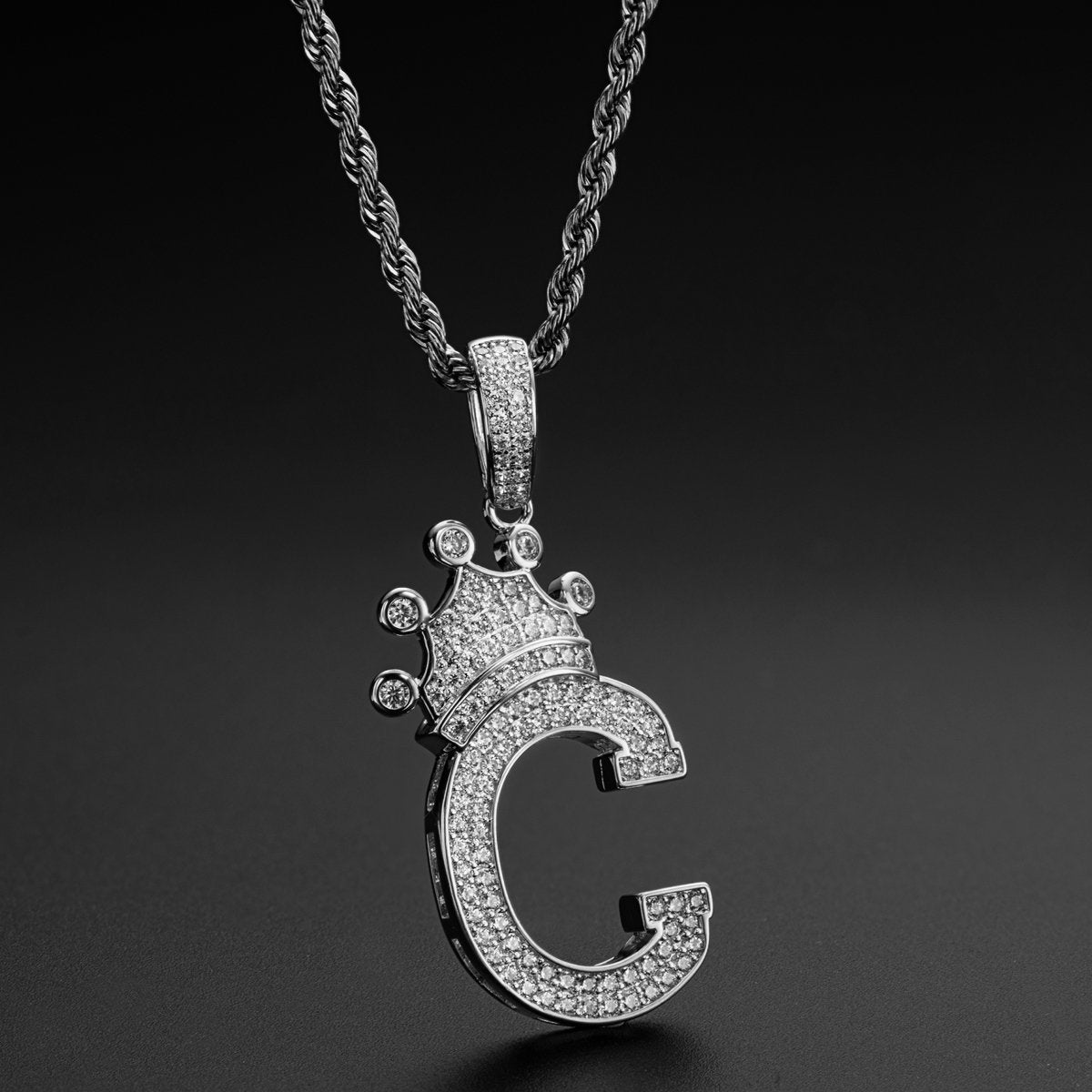 925 Sterling Silver Letter C Rope Chain Initial Pendant Necklace