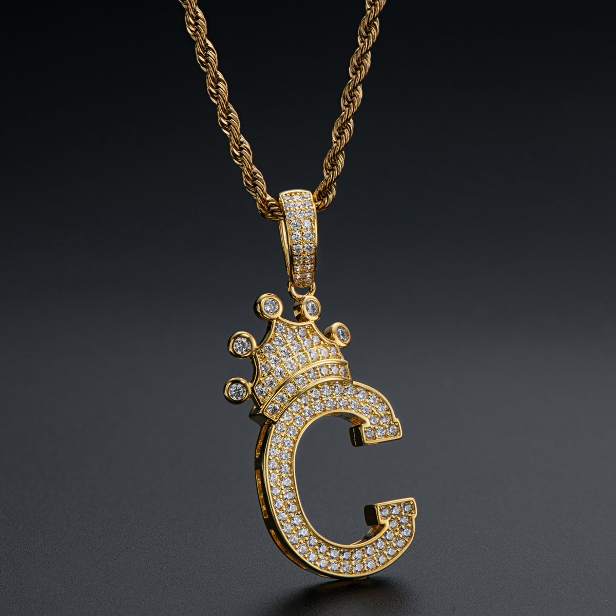 925 Sterling Silver Letter C Rope Chain Initial Pendant Necklace