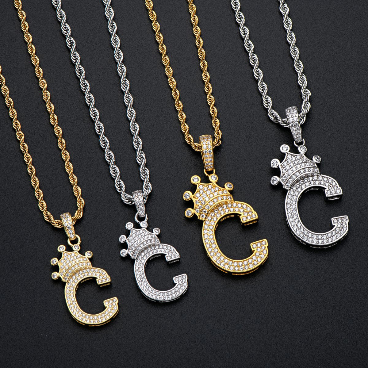 925 Sterling Silver Letter C Rope Chain Initial Pendant Necklace