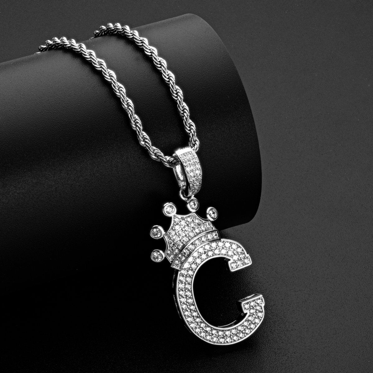 925 Sterling Silver Letter C Rope Chain Initial Pendant Necklace