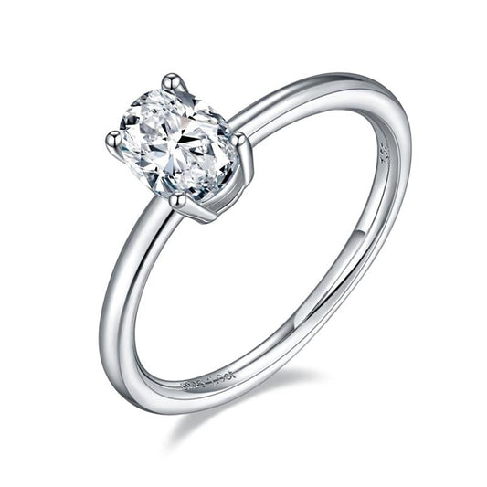 925 Sterling Silver Oval Cut 1 Carat CZ Solitaire Ring