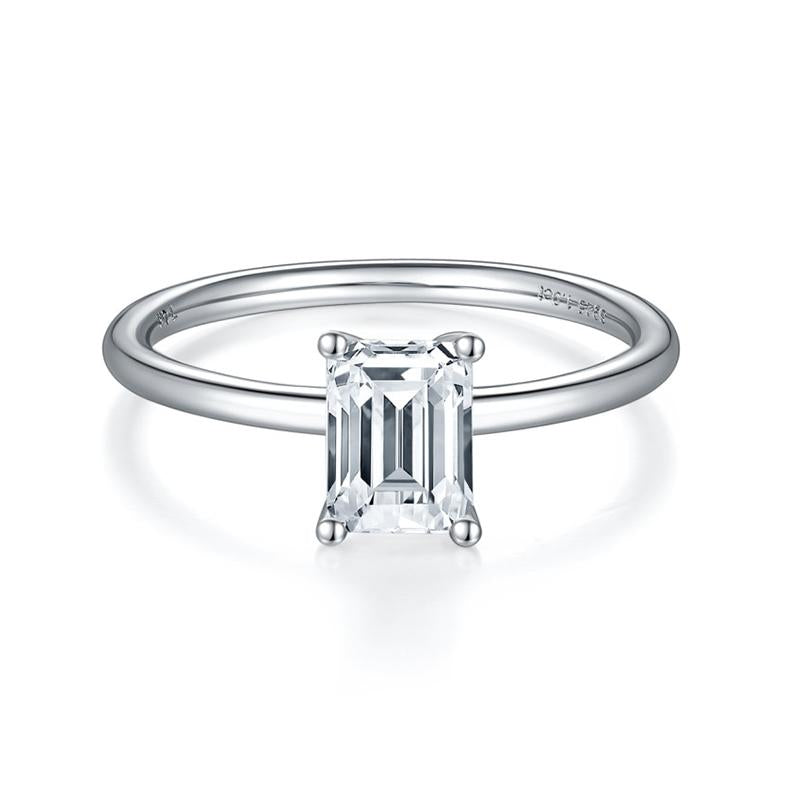 925 Sterling Silver Solitaire Emerald Cut CZ Ring