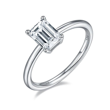 925 Sterling Silver Solitaire Emerald Cut CZ Ring