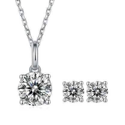 925 Sterling Silver Solitaire Round Cut Sparkling CZ Stud Earrings & Necklace Set