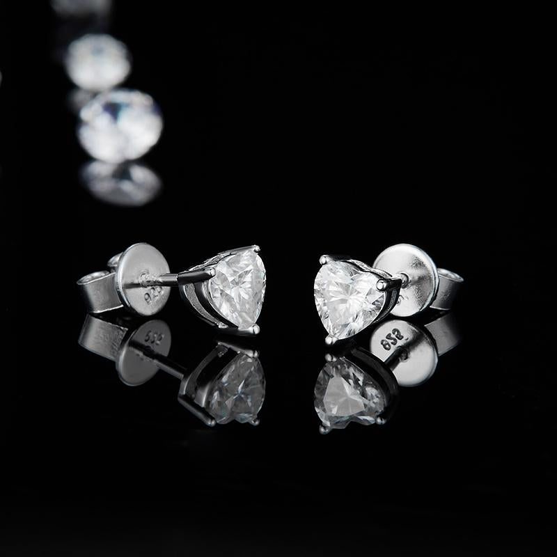 925 Sterling Silver Heart Shaped Cubic Zirconia Stud Earrings