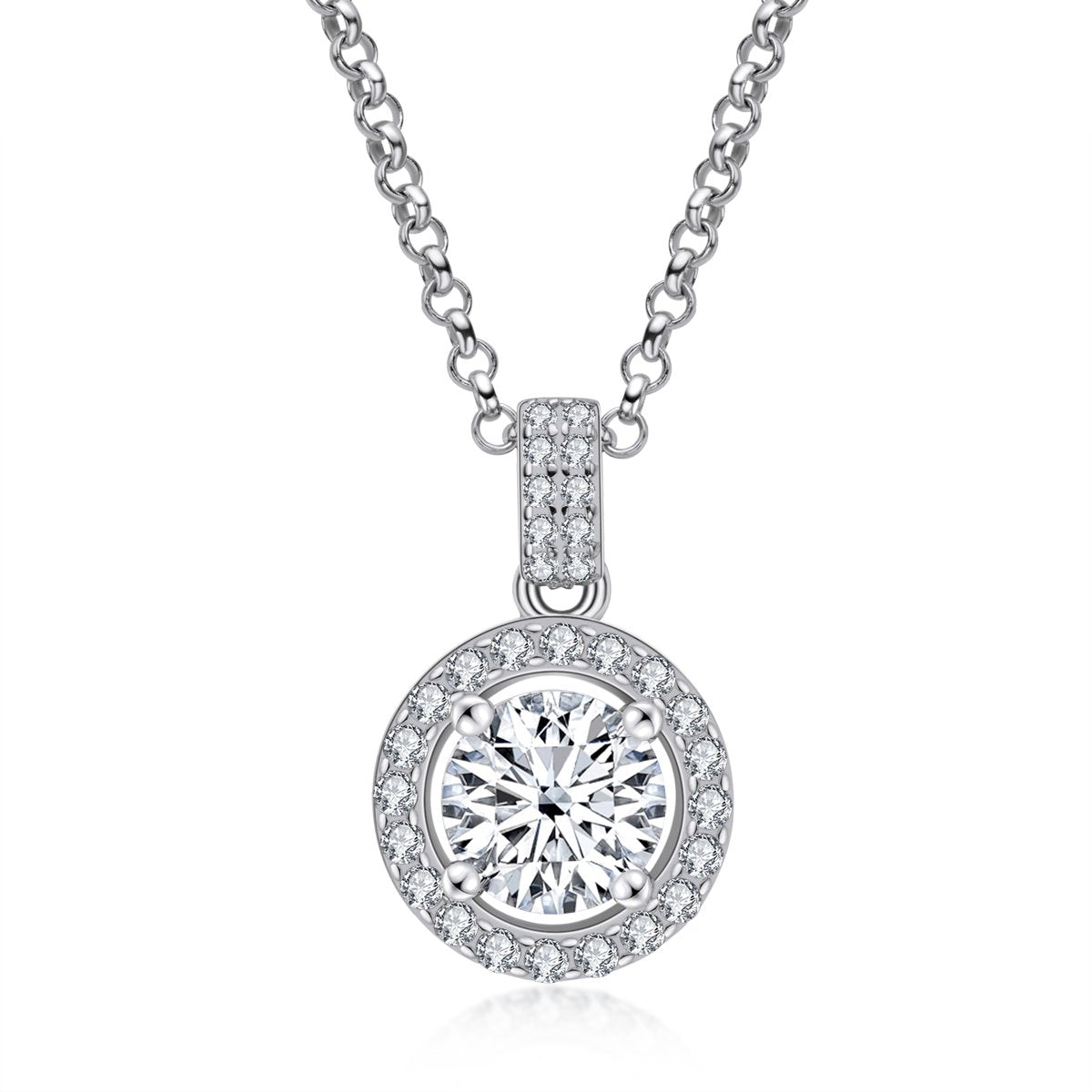 925 Sterling Silver Halo Round Cut Created Diamond Pendant Necklace