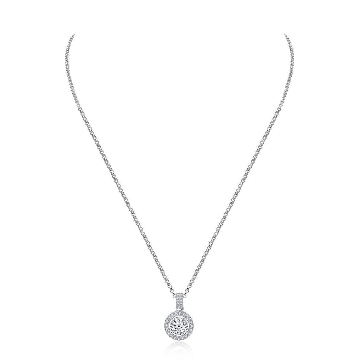 925 Sterling Silver Halo Round Cut Created Diamond Pendant Necklace