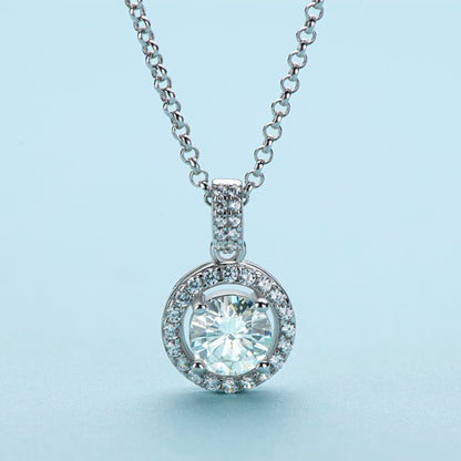 925 Sterling Silver Halo Round Cut Created Diamond Pendant Necklace