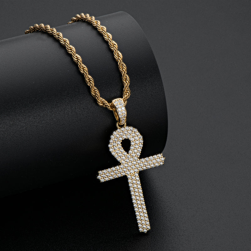 925 Sterling Silver Created Diamond Cross  Hip Hop Men Pendant Necklace