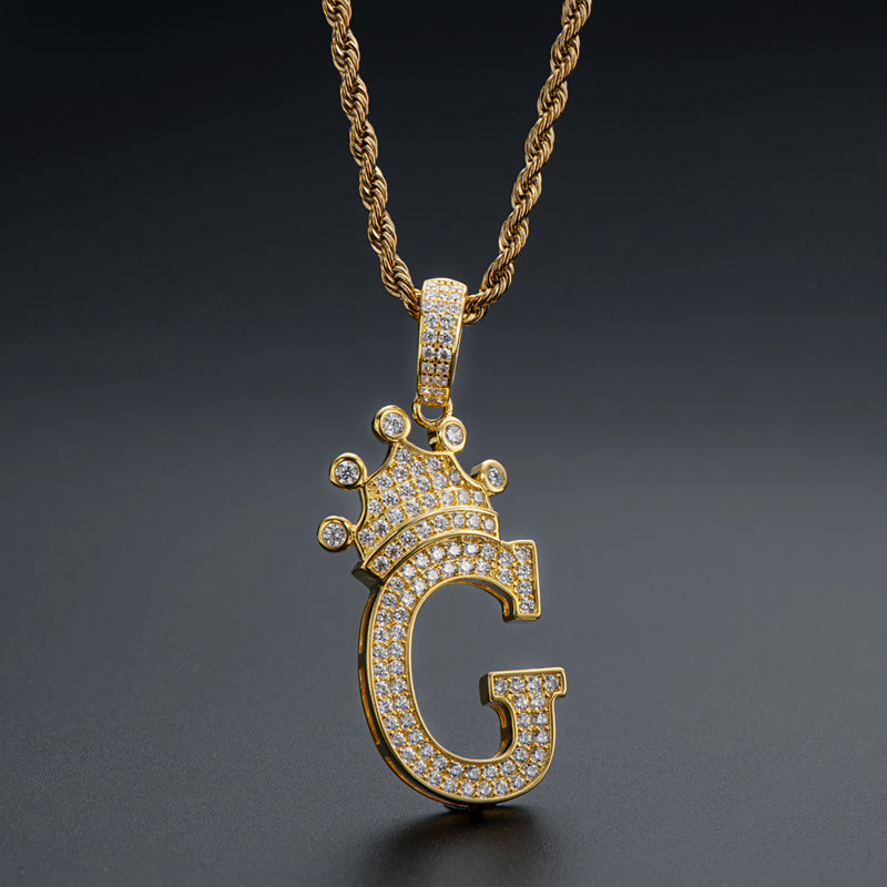 925 Sterling Silver Round Cut Created Diamond Hip Hop Micro Pave The Letter G Pendant Necklace