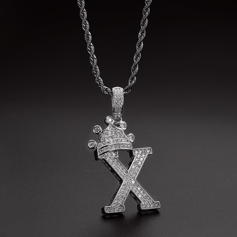 925 Sterling Silver The Letter X Created CZ Hip Hop Men Women Pendant Necklace