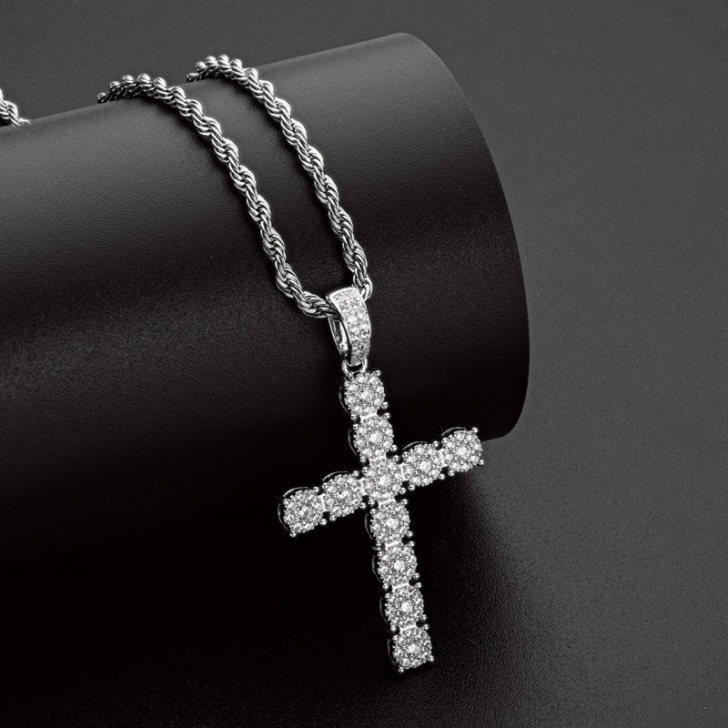 925 Sterling Silver Personalized Cross Long Chain Cool Men Pendant Necklace