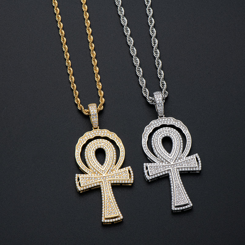 925 Sterling Silver Created CZ Cross Hip Hop Luxury Multilayer Pendant Necklace