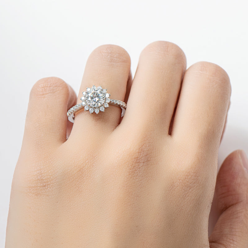 925 Sterling Silver Round Cut CZ Halo Pave Ring