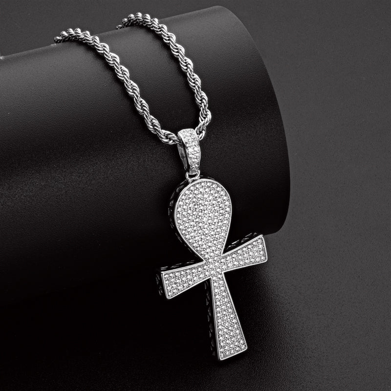 925 Sterling Silver Full Created Diamond Cross Hip Hop Men Pendant Necklace