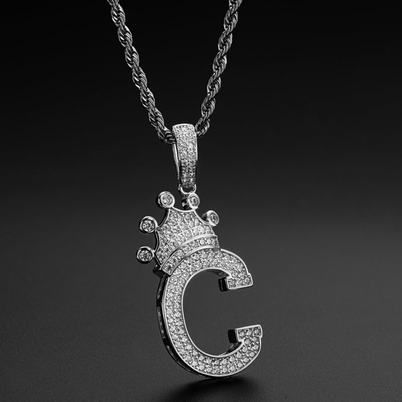 925 Sterling Silver Round Cut Created Diamond Hip Hop Micro Pave The Letter C Pendant Necklace